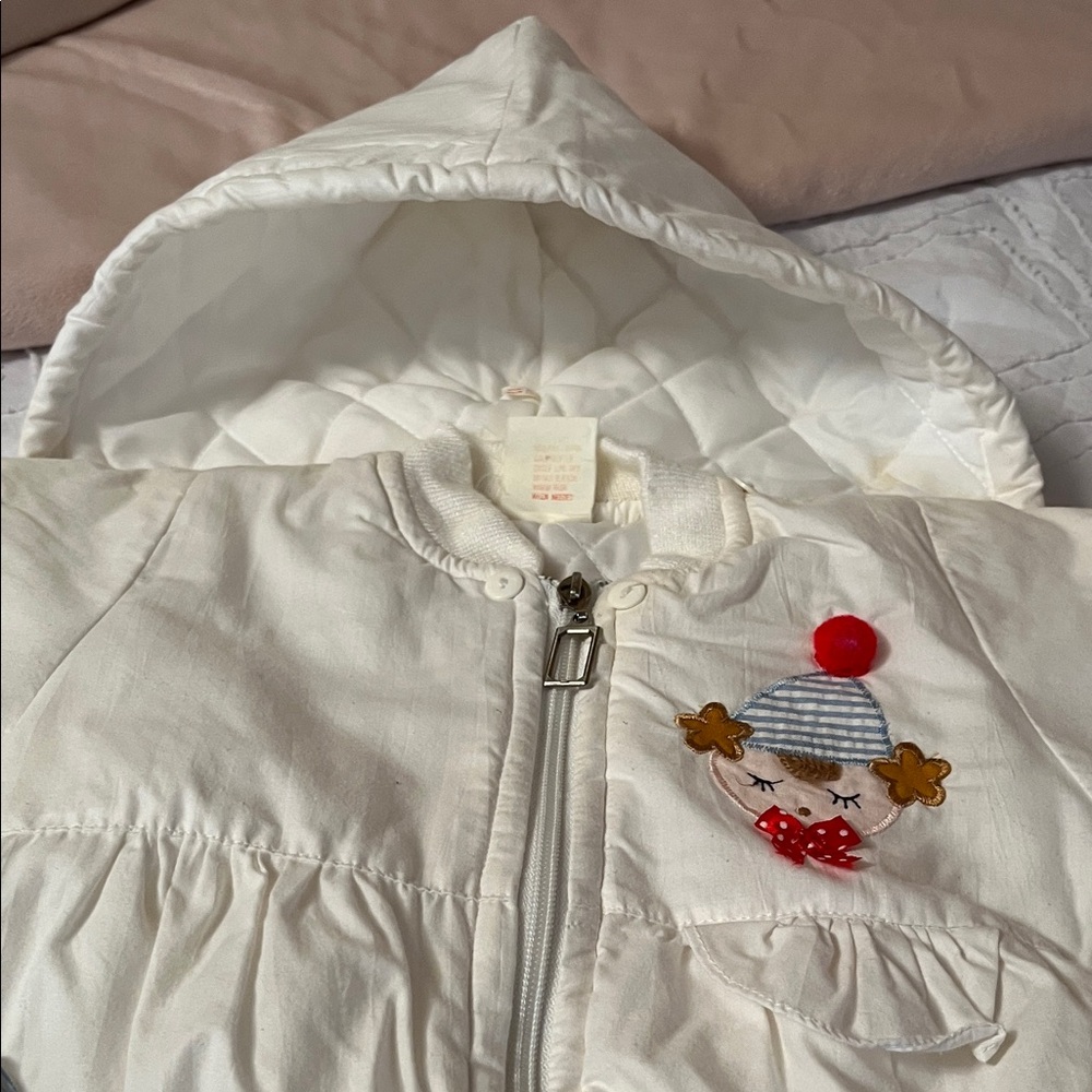Vintage White Baby Snowsuit with Blue Accents